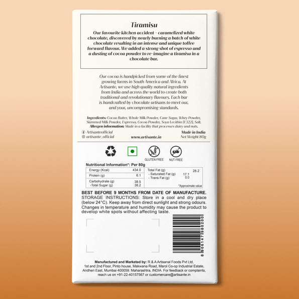 Tiramisu Caramel Chocolate Bar Back Artisanté.in