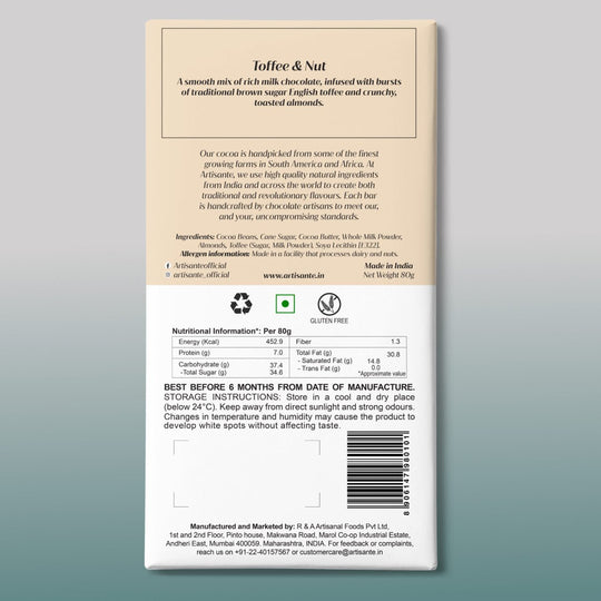 Toffee and Nut Milk Chocolate Back - Artisanté.in