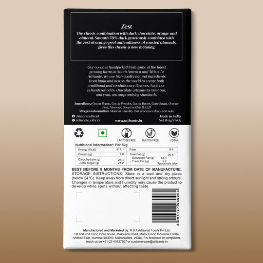 Zest Dark chocolate Back - Artisanté.in